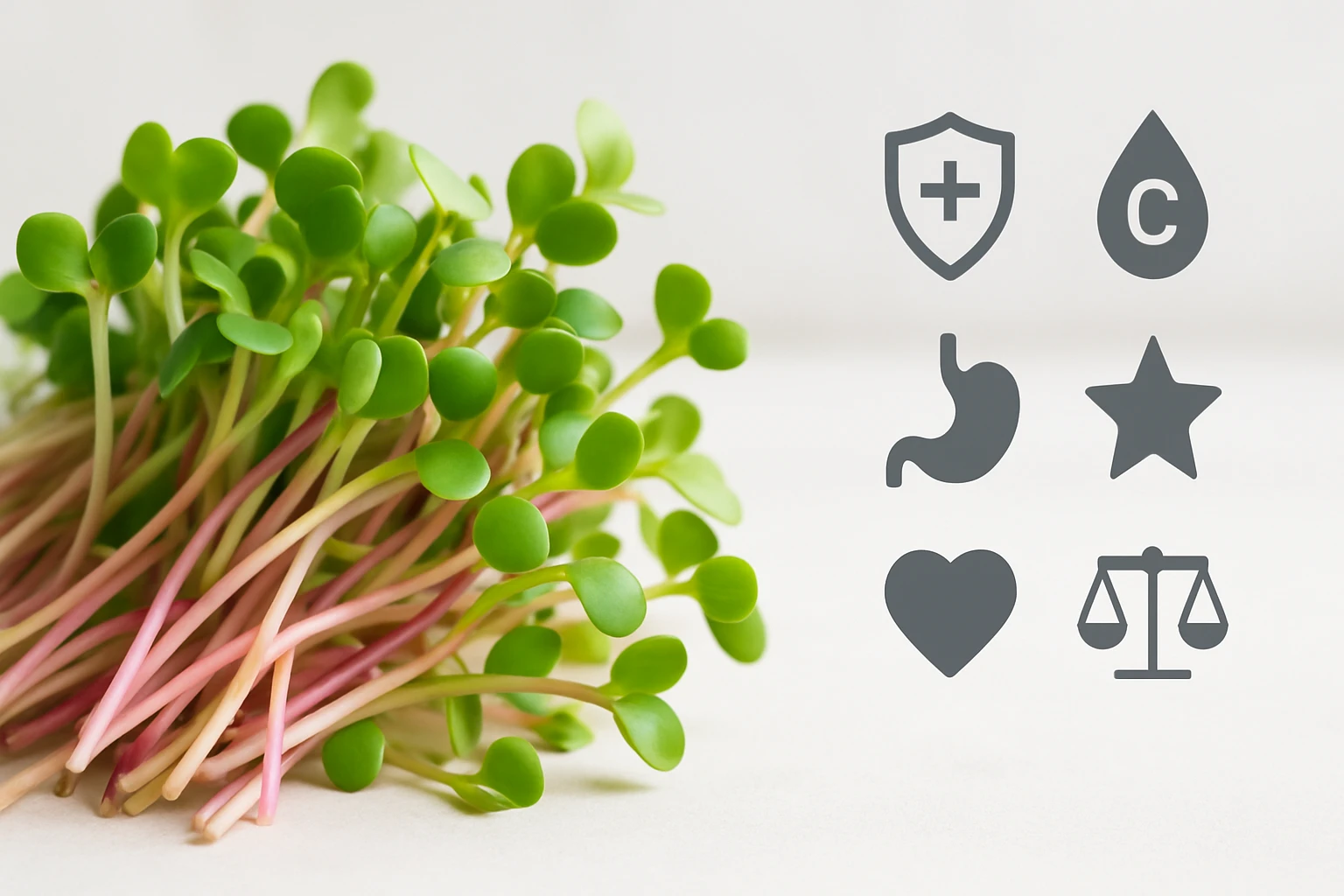 Friss csírák zöld levelekkel és rózsaszín szárakkal, egészséges táplálkozáshoz.
