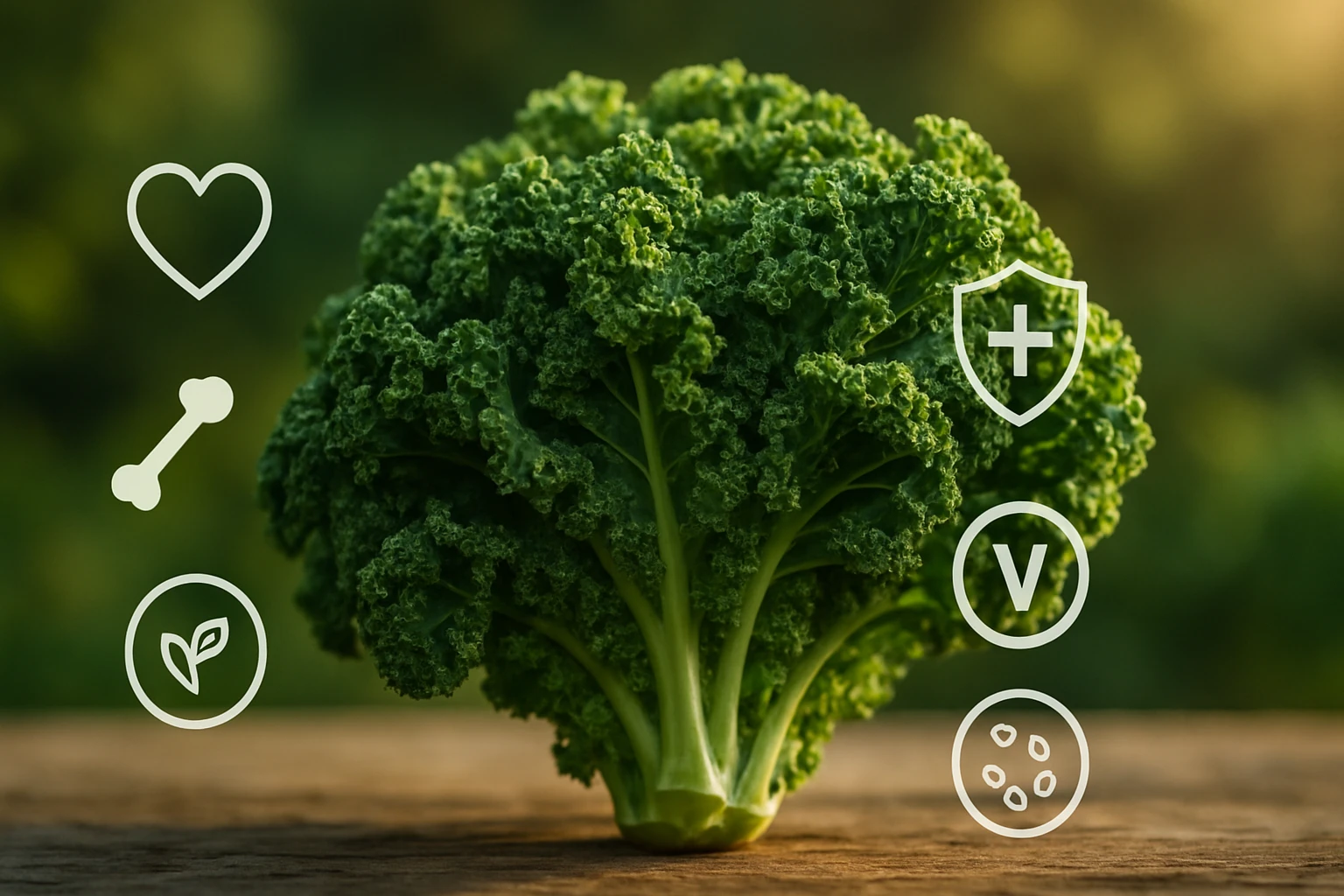 Friss kelkáposzta zöld színben, egészséges táplálkozás szimbólumaival.