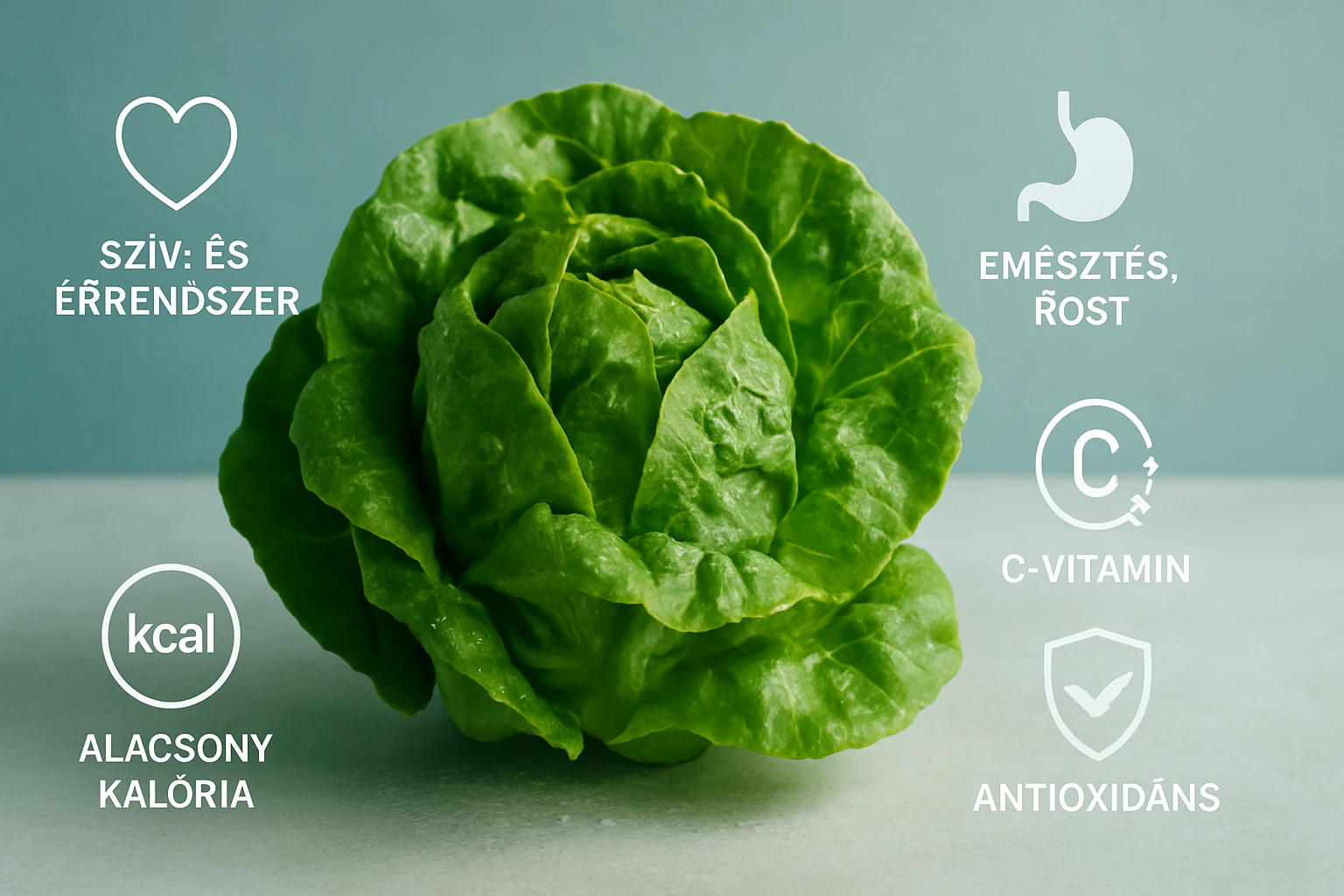 Friss salátafej, amely gazdag vitaminokban és ásványi anyagokban.