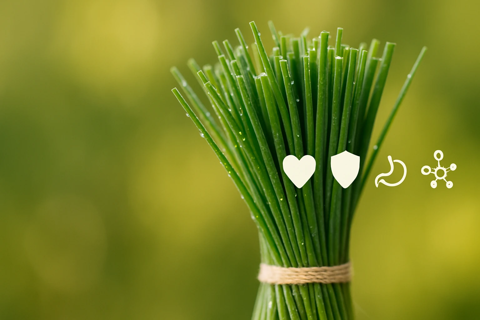 Friss, zöld fűszernövények csokorba kötve, vízcseppekkel a leveleken.