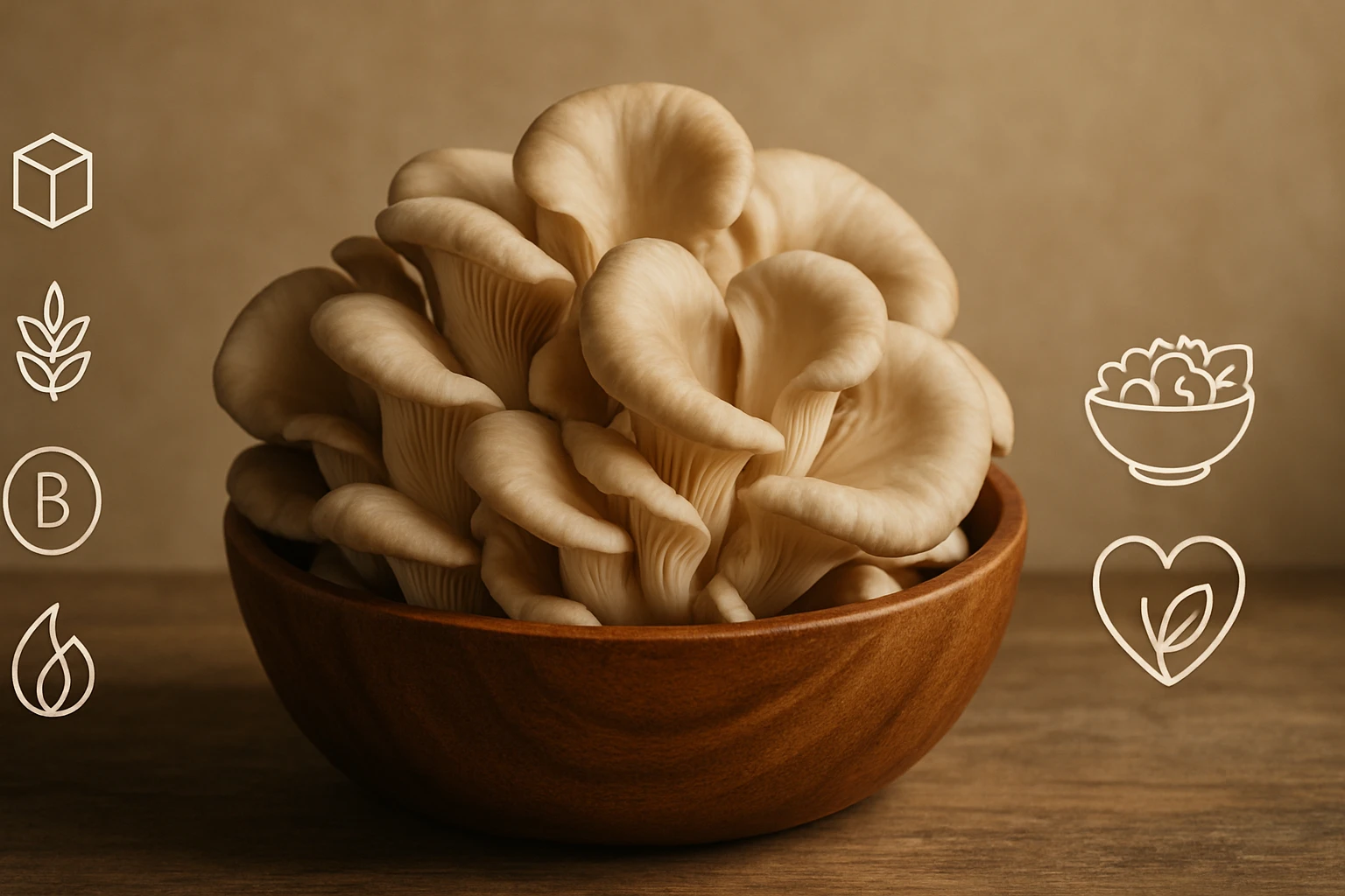 Egy tálban friss, ízletes gombák láthatók, háttérben semleges színnel.