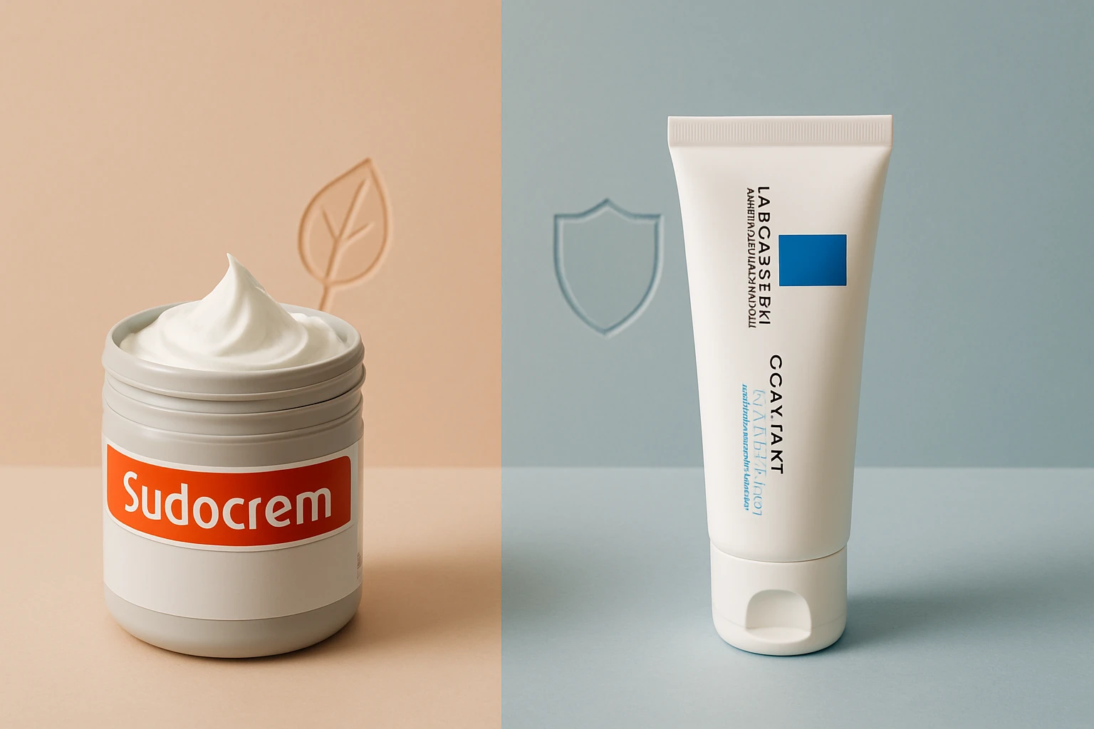 Két különböző bőrápoló krém, az egyik Sudocrem, a másik Labcsebki.