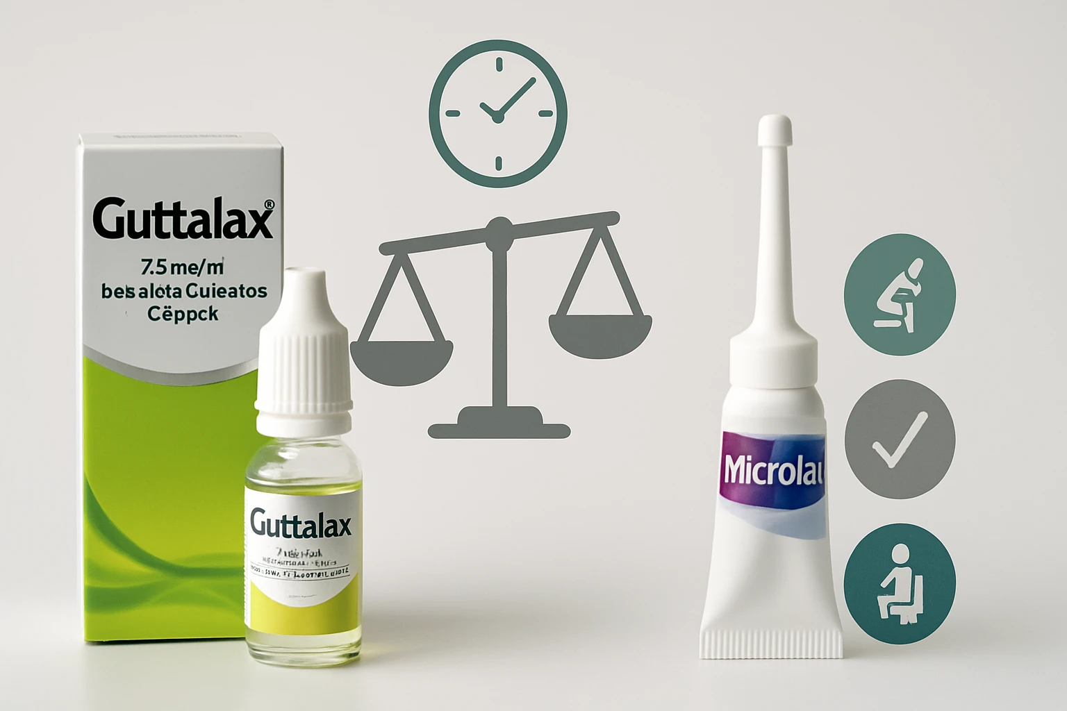 Guttalax és Microlax gyógyszerek, székrekedés kezelésére szolgáló termékek.